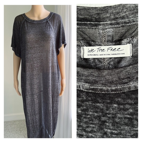 Free People Other - Free People We the Free Swim Coverup Gray Short Sleeve Long Dress